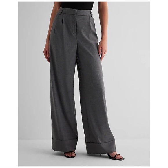 Express High Waisted Pleated Wide Leg Dress Work Pants Gray Size 6L - Picture 1 of 6